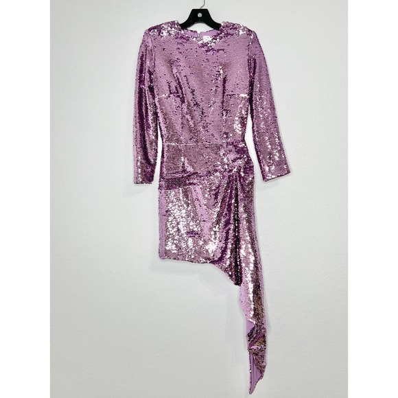 16Arlington Lilac Purple Draped Sequined Mesh Crepe Cocktail Party Mini Dress - Picture 11 of 16